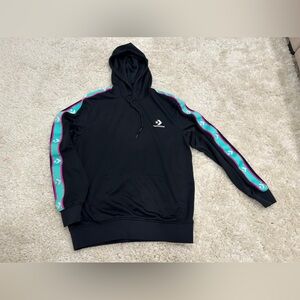 Converse Black Hoodie with Teal and Pink Stripes